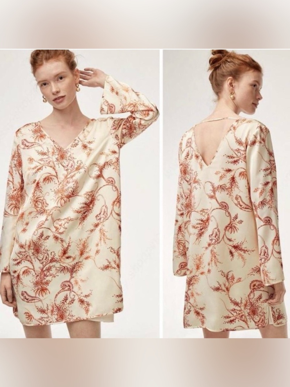 NEW Aritzia Little Moon Brassia Long Sleeve Satin Slip Mini Dress Animal Print